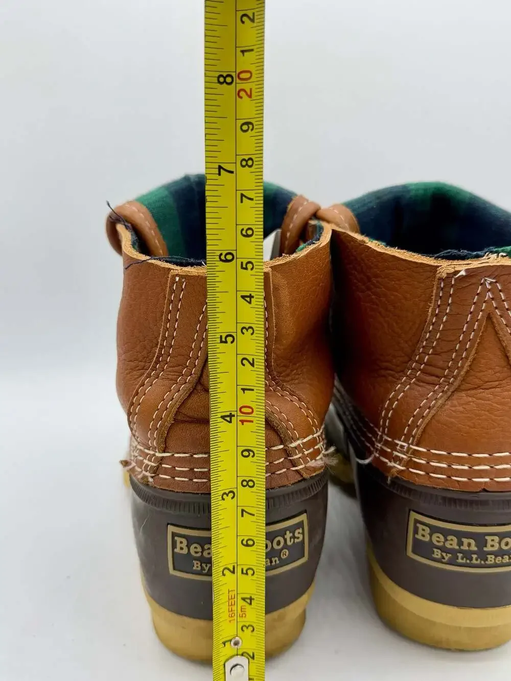 L.L.Bean Bean Boots Women 7.5 Brown Leather Duck Boots Plaid Modified Ankle